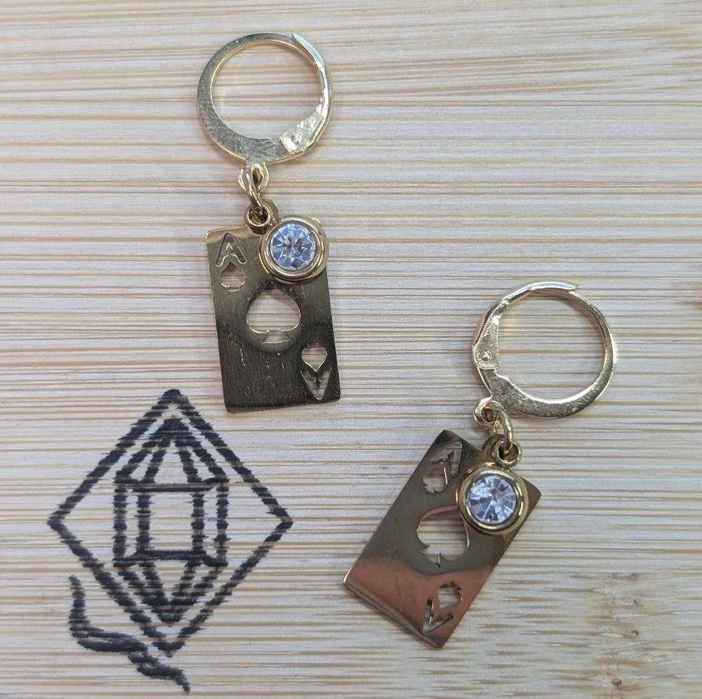 Artisan Gold Ace Of Spades Earrings - Unique Handmade Jewelry - Casino - D040